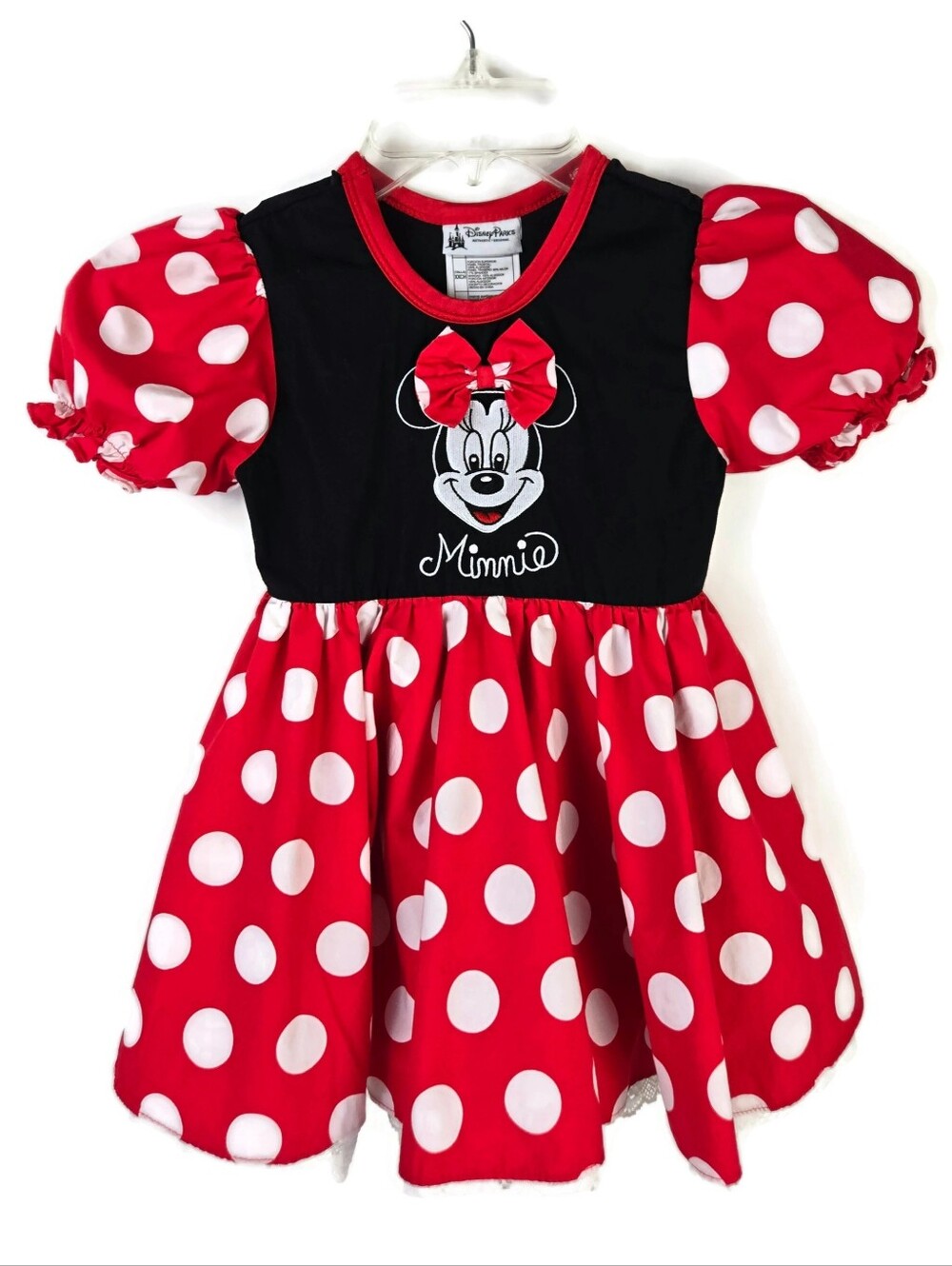Disney Parks Minnie Mouse Polka Dot Puff Sleeve Dress Girl XXS EUC